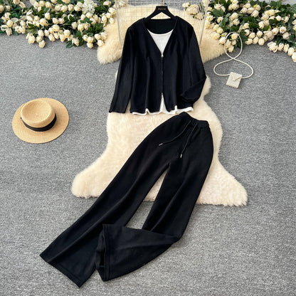 Faux Two-pieces Cardigan & Trousers 2Pcs