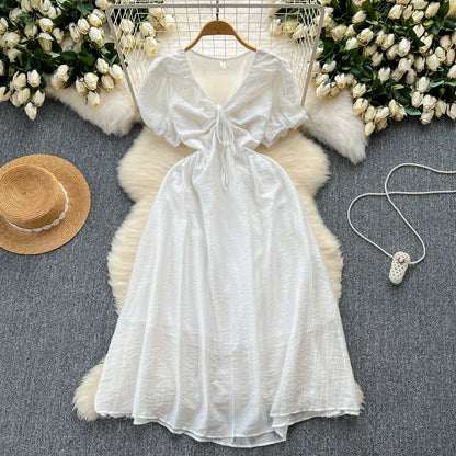 Robe en mousseline de soie à manches bouffantes et cordon de serrage Mori