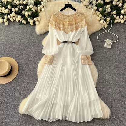 Rhinestone Embellished Pleated Dress