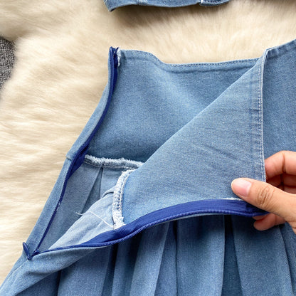 Denim Camisole & Pleated Skirt Set