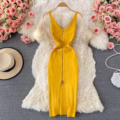 Bodycon Knit Dress with Front Zipper