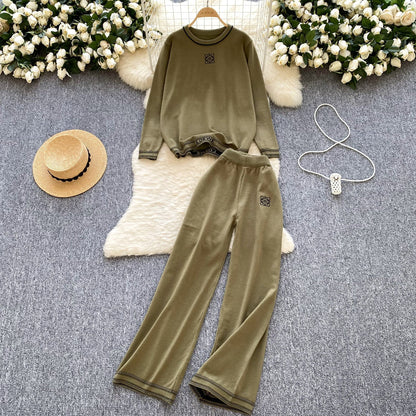 Women's Knit & Elastic Waist Trousers Set