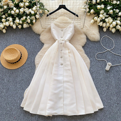Elegant Pleated Slip Dress with Waist Belt