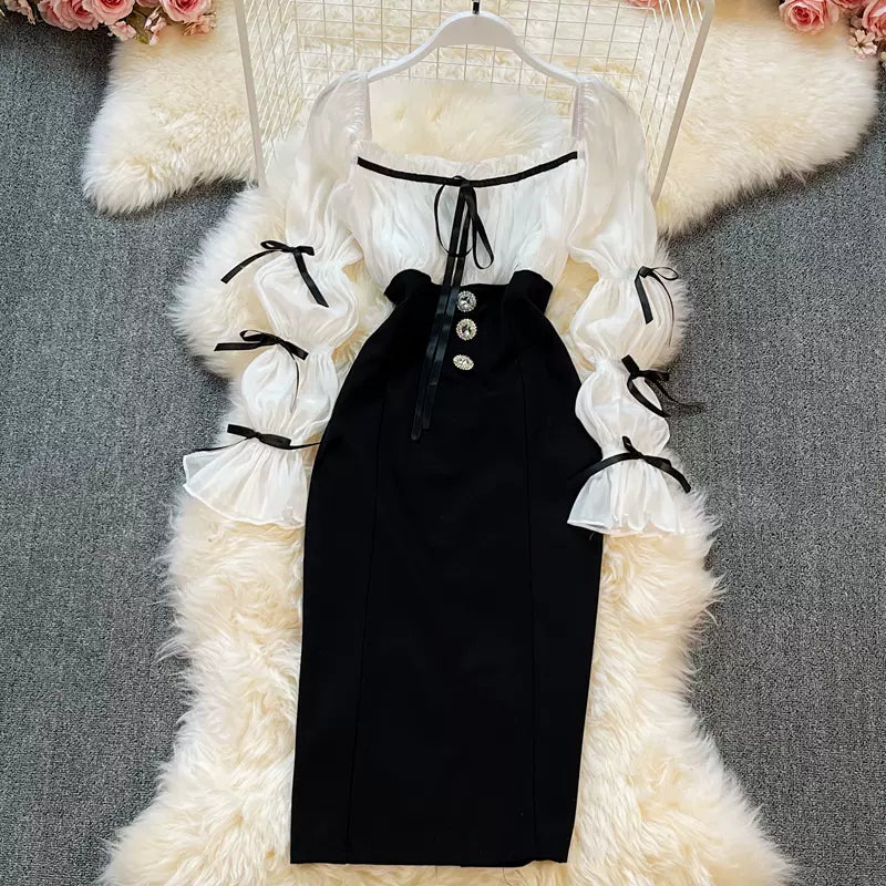 Geometric Patch Square Neck Maxi Dress