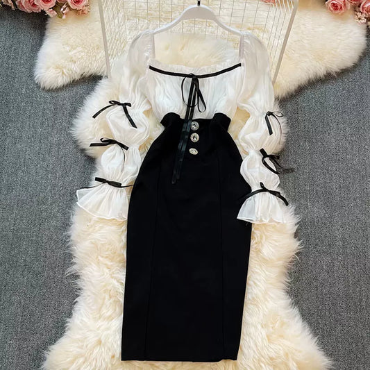 Geometric Patch Square Neck Maxi Dress