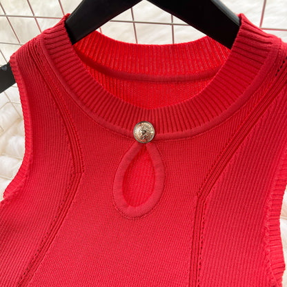 Round Collar Hollowed Knitted Dress