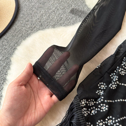 Sequin Fringe Black Cocktail Dress