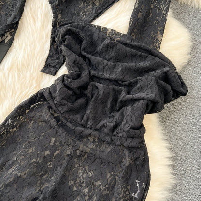 Designer Black Lace Jumpsuit & Trousers Set