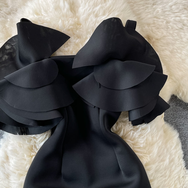 Ruffled Off-the-shoulder Bag Hip Dress