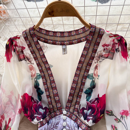 V-neck Floral Maxi Dress