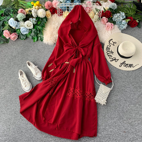 Contemporary Openwork Hooded Robe Dress