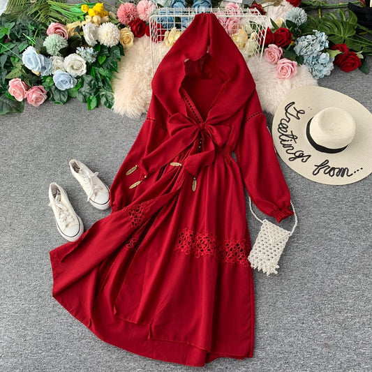 Contemporary Openwork Hooded Robe Dress