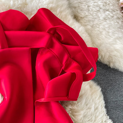 Ruffled Off-the-shoulder Bag Hip Dress