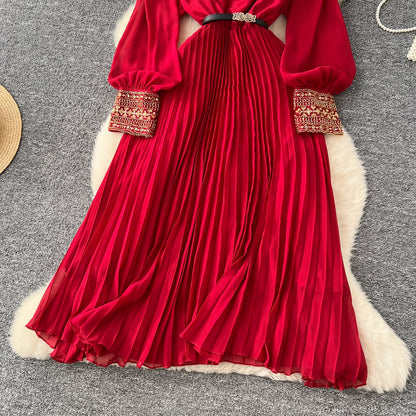 Rhinestone Embellished Pleated Dress