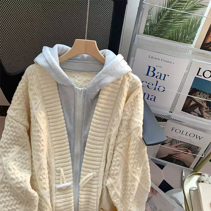 Faux Two-pieces Patchwork Zipped Cardigan