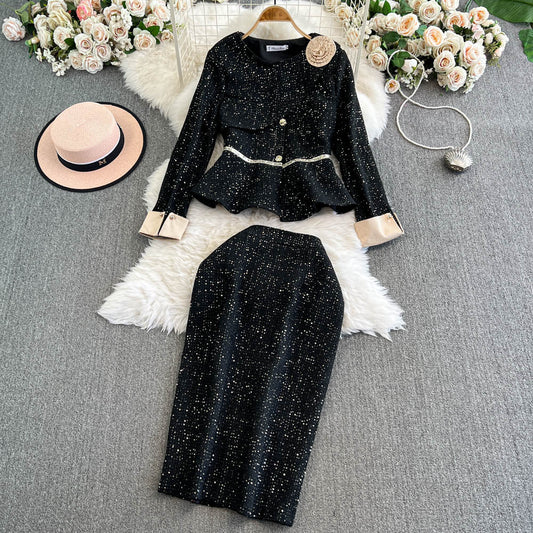 Classic Tweed Blazer & Pencil Skirt Set