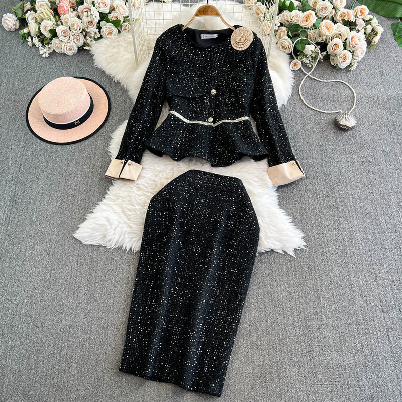 Classic Tweed Blazer & Pencil Skirt Set