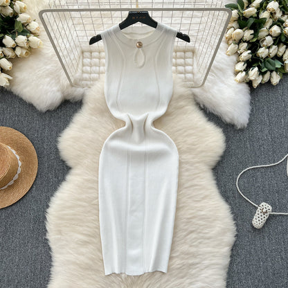 Round Collar Hollowed Knitted Dress