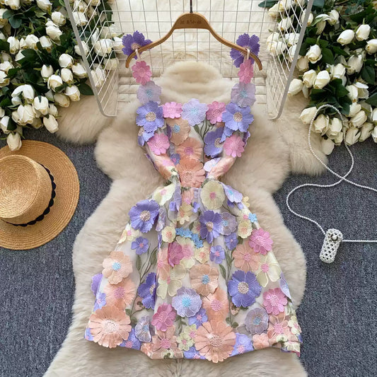 Blooming Floral Embroidery Party Dress