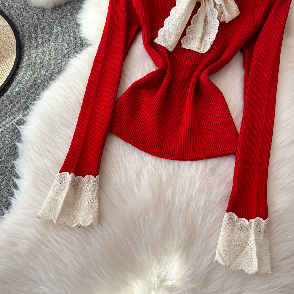 Lace Bow-tie Knitwear&Skirt Elegant 2Pcs