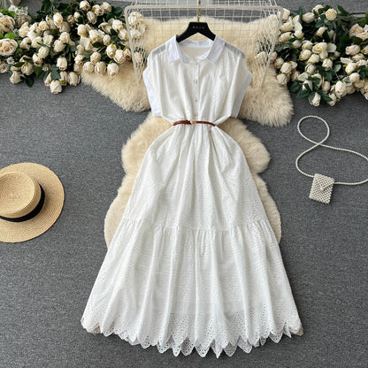 Niche Hollowed Patchwork Shirt Dress