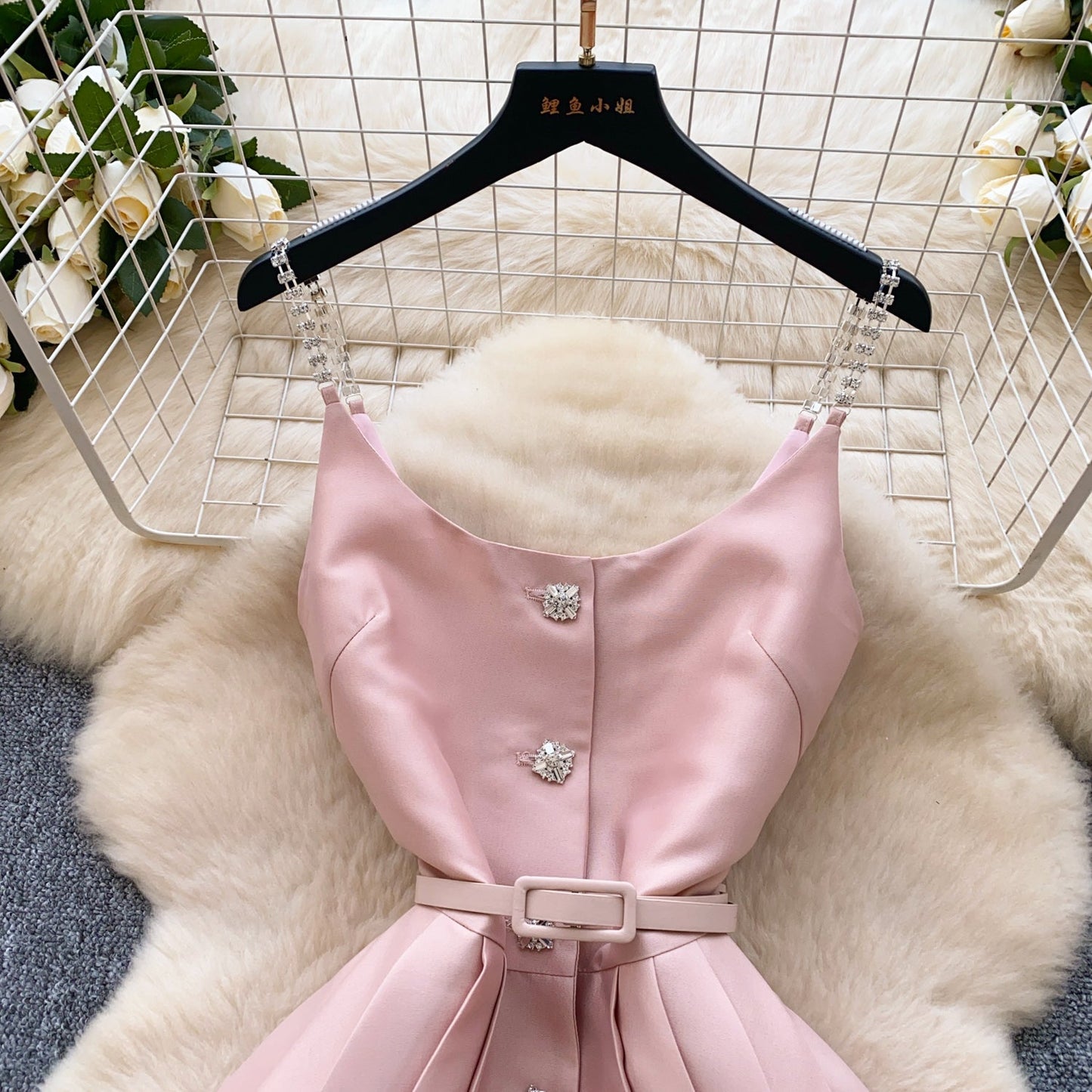Elegant Pleated Slip Dress with Waist Belt