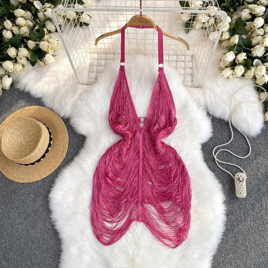 Sultry Fringe V-Neck Evening Dress