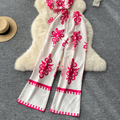 Printed Sleeveless Top & Wide Leg Pants Set