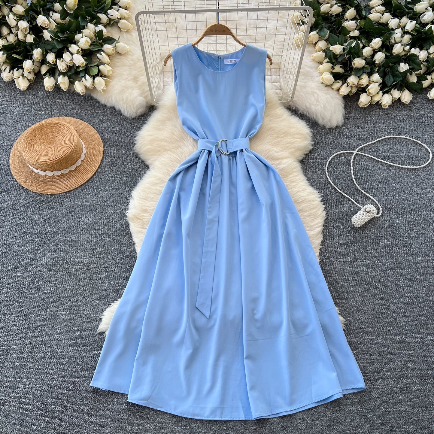French Style Lace-up Sleeveless Dress