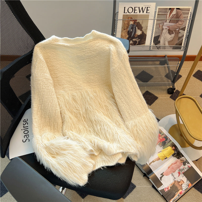 3D Flower Mink Patchwork Cardigan