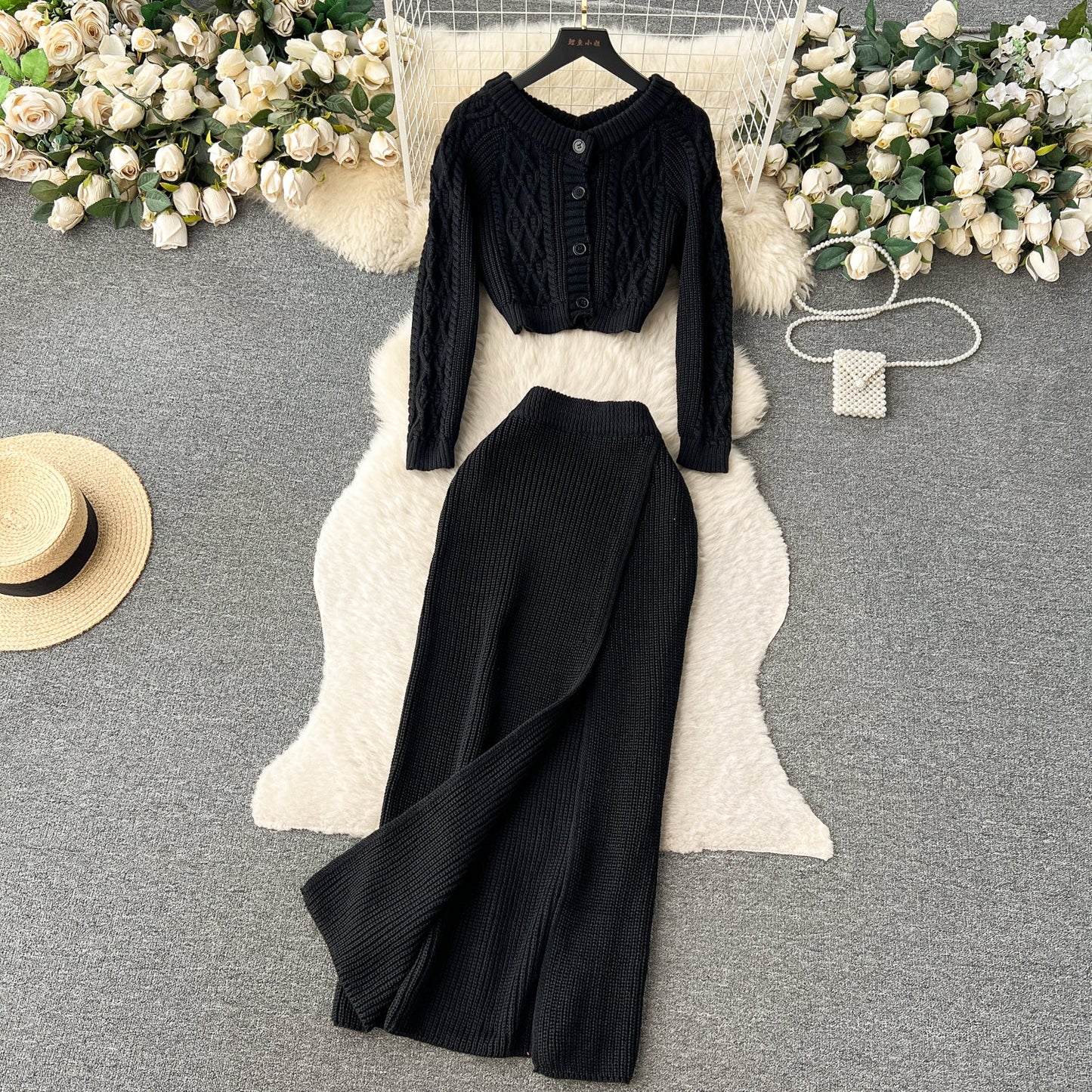 Cardigan et jupe thermiques torsadés 2 pièces