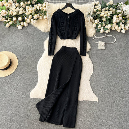 Cardigan et jupe thermiques torsadés 2 pièces