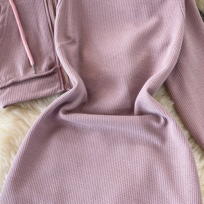 Zipped Hoodie&Slip Dress 2Pcs