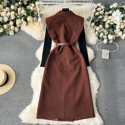 Retro Chic Suit Dress & Black Cardigan