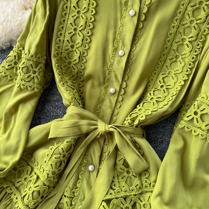 Retro Folkloric Lace Layered Dress