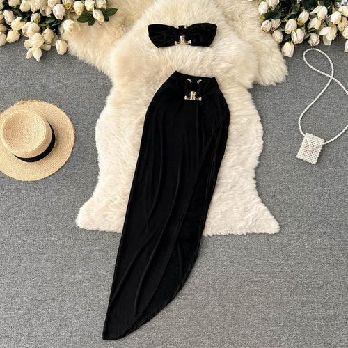 Sleeveless Crop Top & Slit Skirt Set