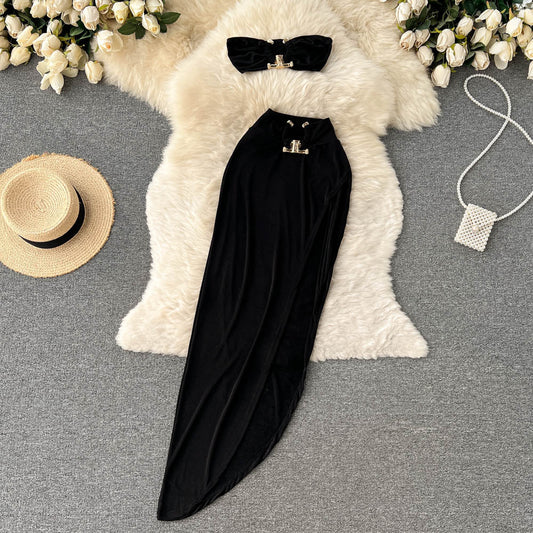 Sleeveless Crop Top & Slit Skirt Set