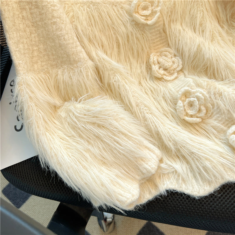 3D Flower Mink Patchwork Cardigan