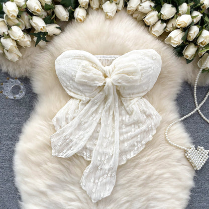 Ethereal Bow-Adorned Lace Bustier Top