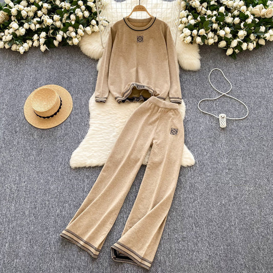 Women's Knit & Elastic Waist Trousers Set