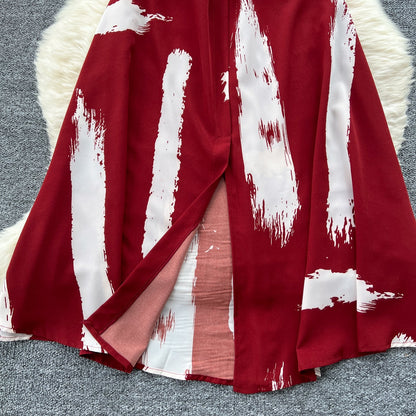 Vintage Printed Split Slip Dress