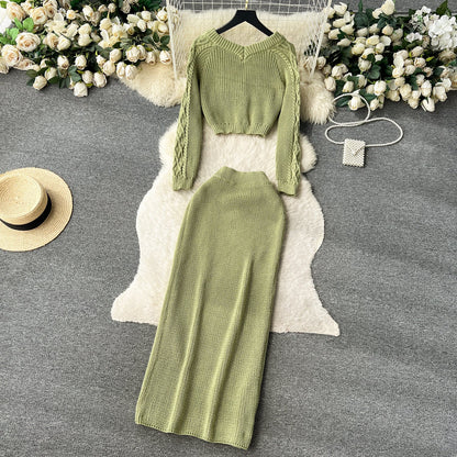 Cardigan et jupe thermiques torsadés 2 pièces