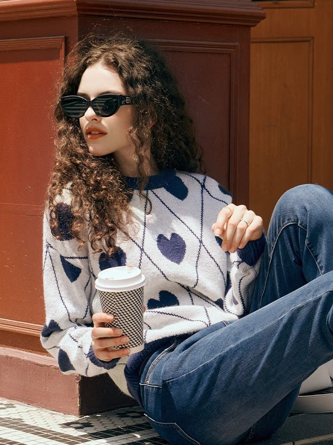 Sweet Heart-shaped Jacquard Knitwear