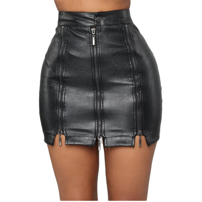 Zip-Wrap Leather Mini Skirt