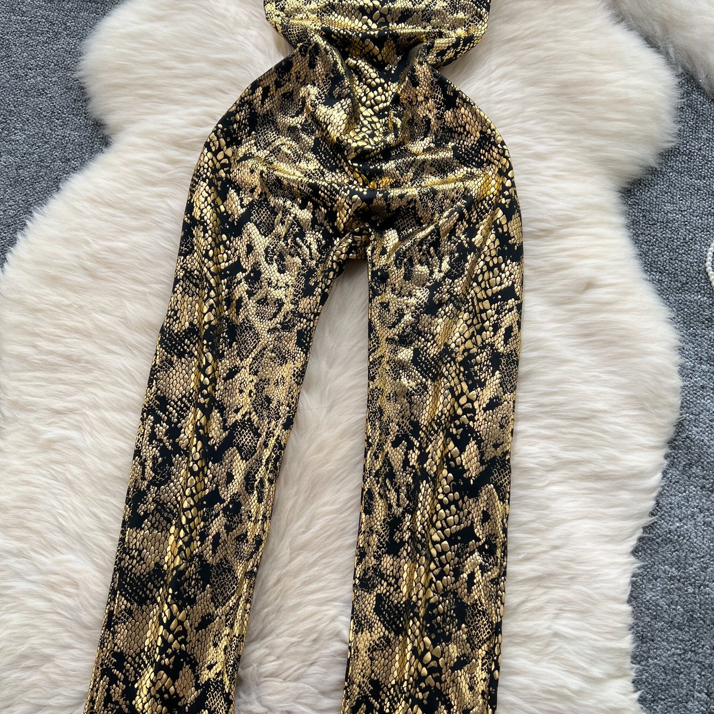 Chic Gold Stamped Slip Jumpsuits