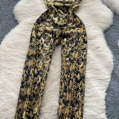 Chic Gold Stamped Slip Jumpsuits