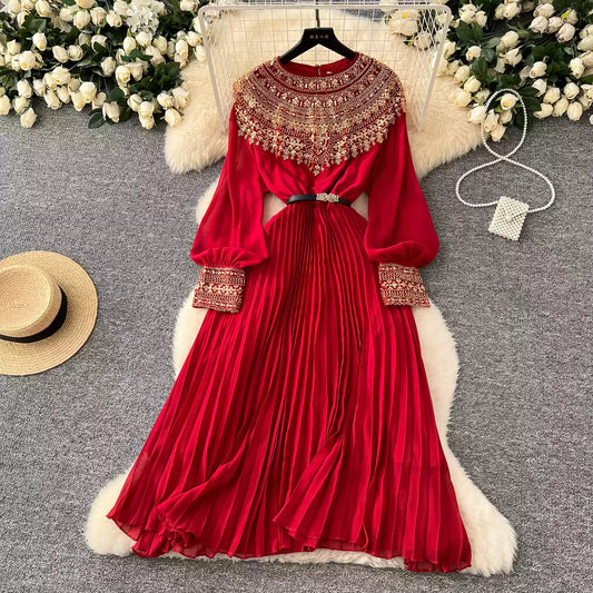 Rhinestone Embellished Pleated Dress