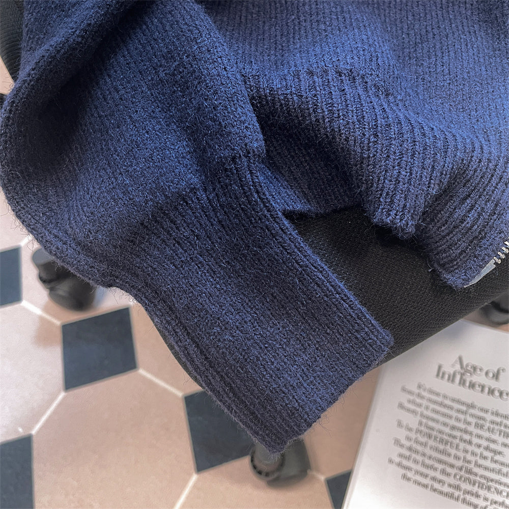 Stand Collar Color-blocking Striped Cardigan