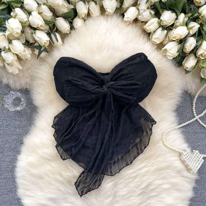 Ethereal Bow-Adorned Lace Bustier Top