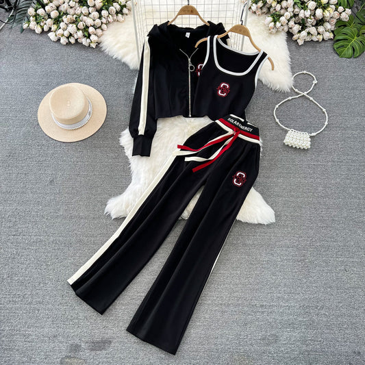Women's 3 Piece Matching Outfit - Hoodie + Camisole + Trousers